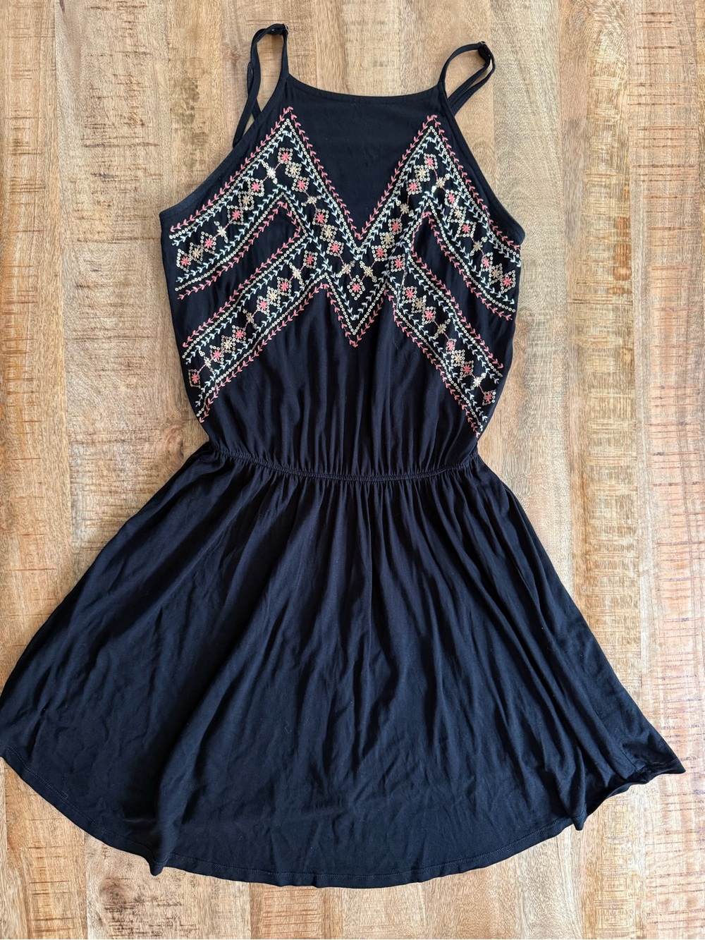 Forever 21 Black Embroidered Fit & Flare Dress Boho Sleeveless Size Small - Picture 3 of 11